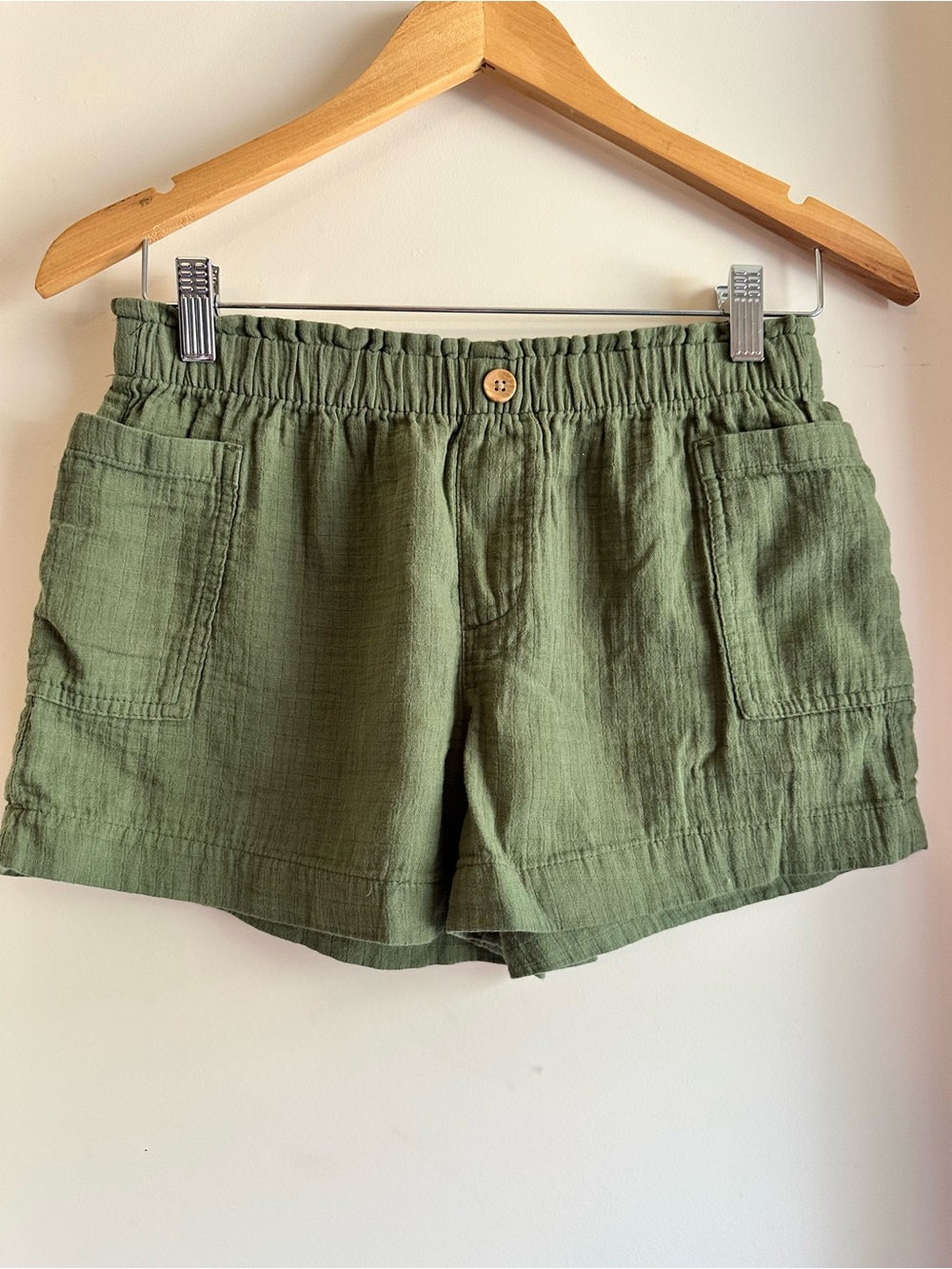 Girls Olive Green Lightweight Linen-Blend Shorts